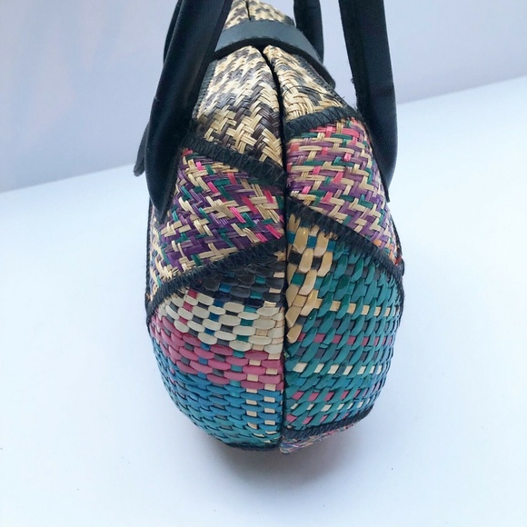 Vintage Woven Wicker Hardside Purse Boho Handbag - Picture 6 of 8